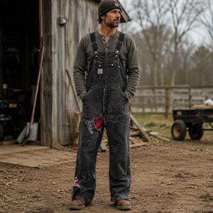 Carhartt Overalls Double Knee Insulated Mens 42x30 Black Canvas Destroyed Holes